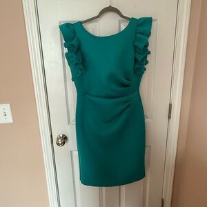 Eliza J Teal Ruffle Sleeve Scuba Dress